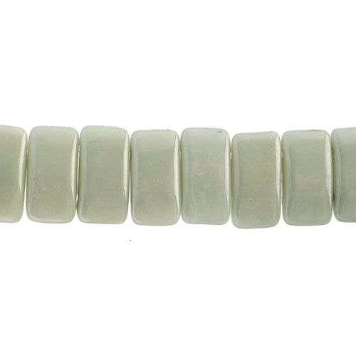Czech Glass Beads - 2 Hole Carrier - Chalk White/ Green Luster Fullcoat (strand