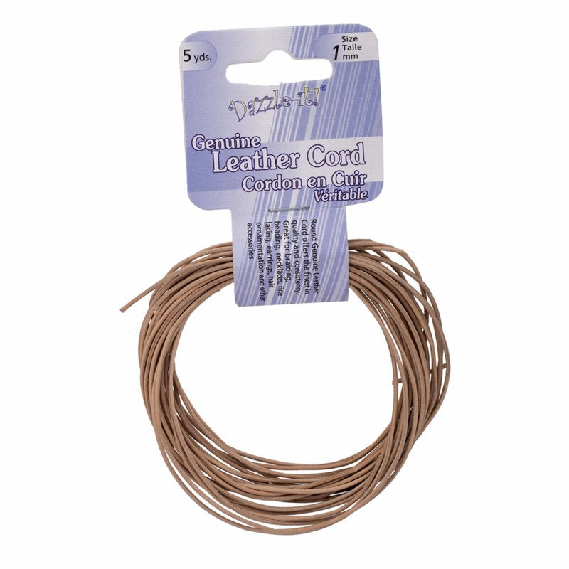 Stringing - 1mm Round Leather Cord - Natural (5 yards)