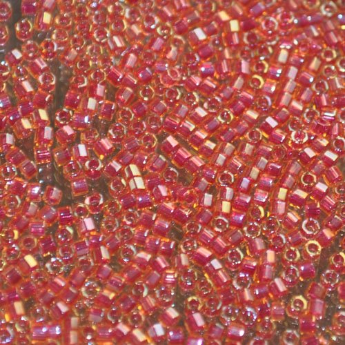 Delica 11/0 Hex-cut Beads - db0062c - Dyed Transparent Light Cranberry Gold Lust