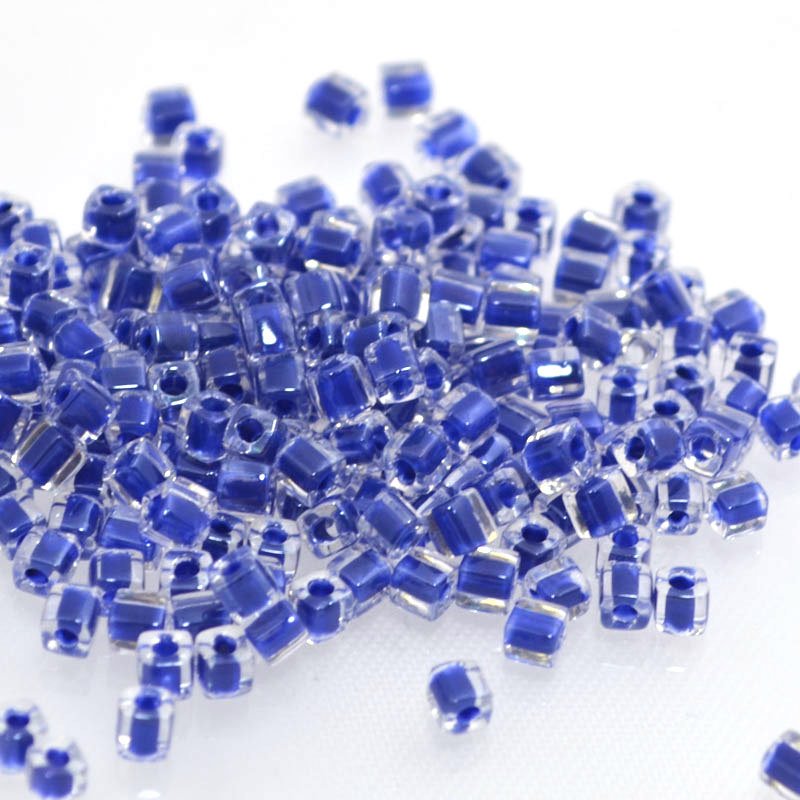 Miyuki Cube - 3mm - Colour Lined Crystal/Royal Blue