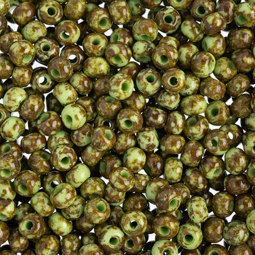 Czech Seed Beads - 6/0 - Opaque Travertine On Light Green (22g)
