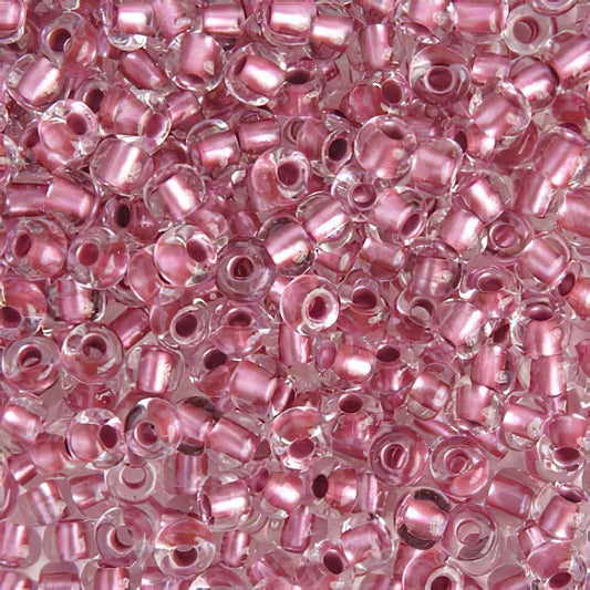 Czech Seed Beads - 6/0 - Colour lined Crystal/Rose Pink Metallic (20g)