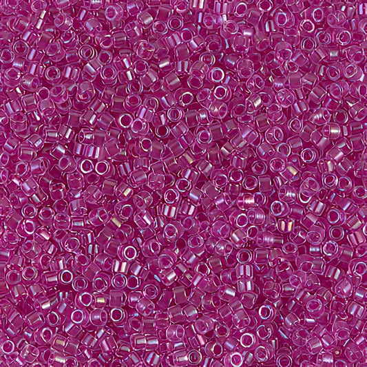 Delica 11/0 Beads - db0074 - Colour Lined Crystal Fuchsia AB 7.1g