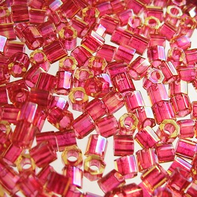 Delica 8/0 Hex-cut Beads - dblc0062 - Light Cranberry Lined Topaz Lustre Dyed 10
