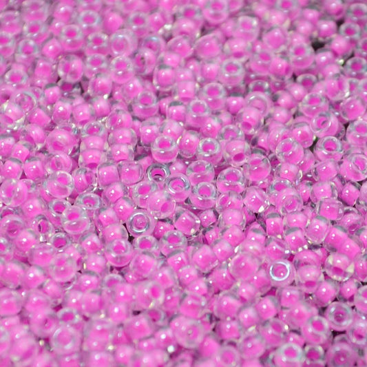 Miyuki Seed Beads 11/0 - mb11-4302 - Luminous Inside-Color Neon Fuchsia/Crystal