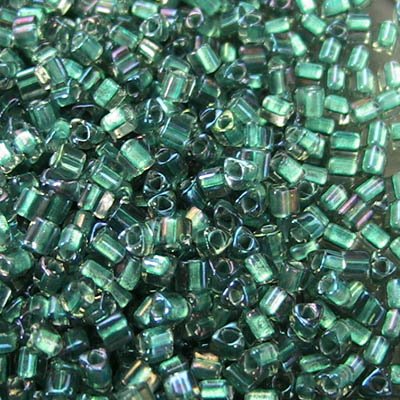 Toho Triangles - 11/0 - Colour Lined Forest Green/Amber