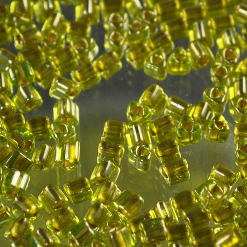 Toho Triangles - 8/0 - Inside Colour Gold/Light Soft Green AB